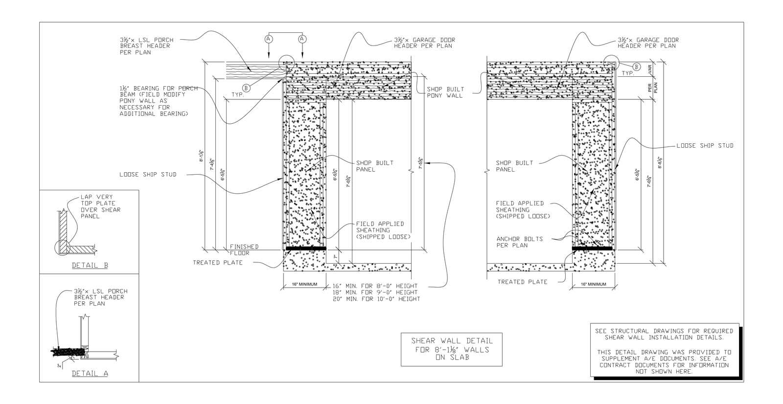 Shear Wall Detail for 8 ft Walls on Slab – free CAD block preview