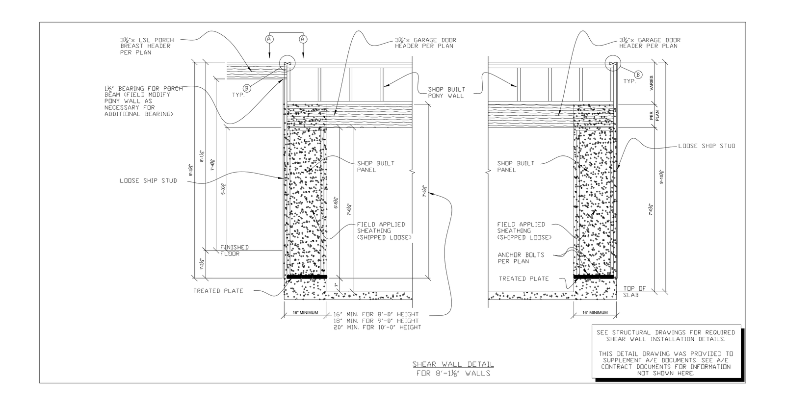 Shear Wall Detail for 8 ft Walls with LSL Porch Breast Header – free CAD block preview