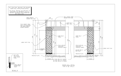 Shear Wall Detail for 8 ft Walls with Porch Breast Header CAD block preview