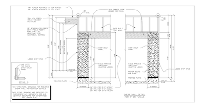 Shear Wall Detail for 9 ft Walls with LSL Porch Breast Header CAD block preview