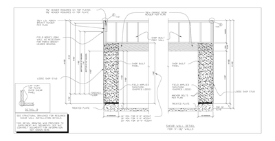 Shear Wall Detail for 9 ft Walls with Porch Breast Header CAD block preview