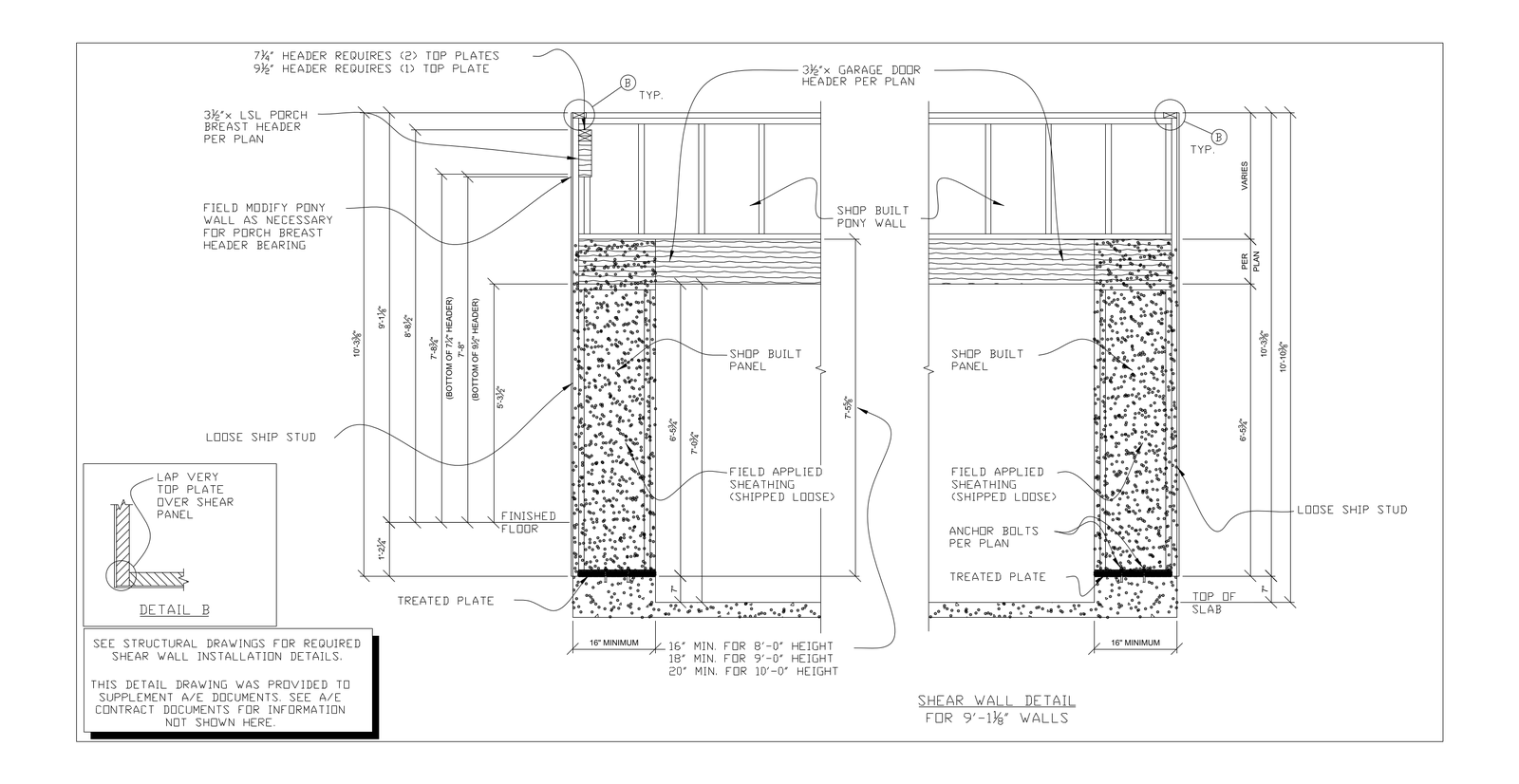 Shear Wall Detail for 9 ft Walls with Porch Breast Header – free CAD block preview