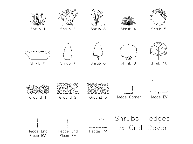 Shrubs, Hedges and Ground Cover – free CAD block preview