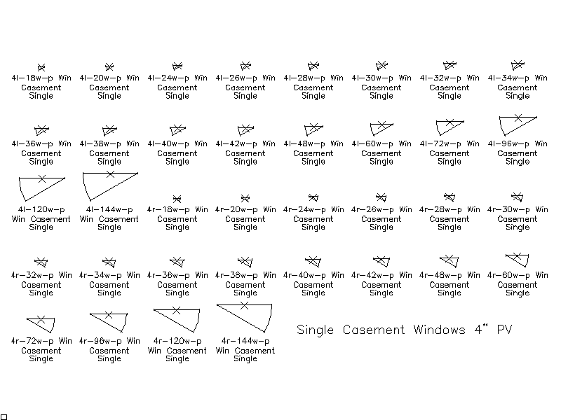 Single Casement Windows — 4 Inch Plan View – free CAD block preview