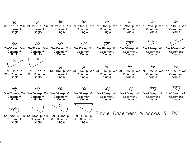 Single Casement Windows — 5 Inch Plan View – free CAD block preview