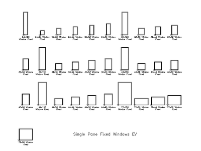 Single Pane Fixed Windows — Elevation CAD block preview