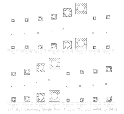 SKF Single Row Angular Contact Ball Bearings A404 to D412 CAD block preview