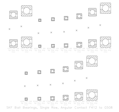 SKF Single Row Angular Contact Ball Bearings F412 to G508 CAD block preview