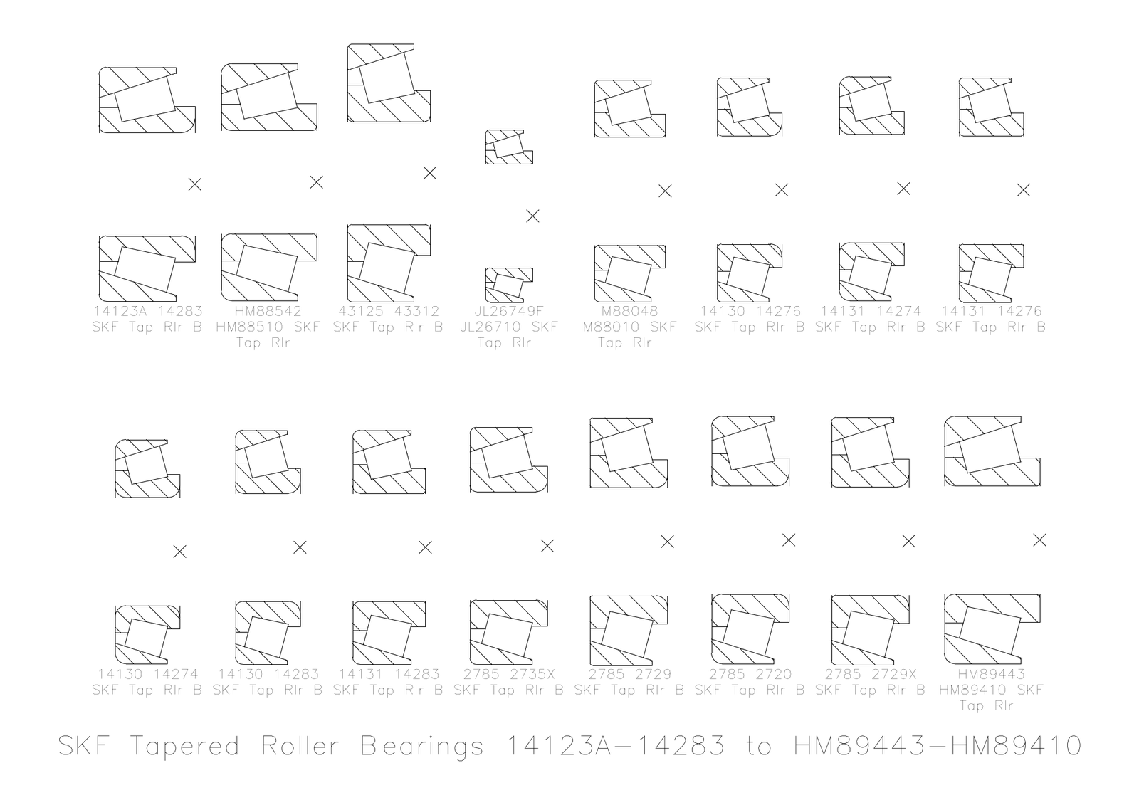 SKF Tapered Roller Bearings 2D AutoCAD Blocks Library (Cross-Section Views) – free CAD block preview