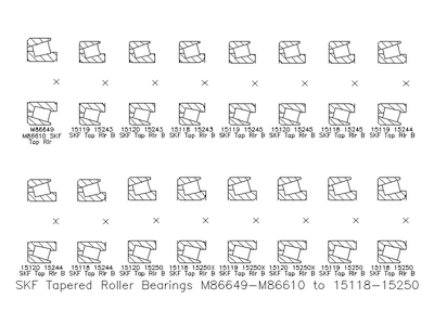 SKF Tapered Roller Bearings M86649-M86610 to 15118-15250 CAD block preview