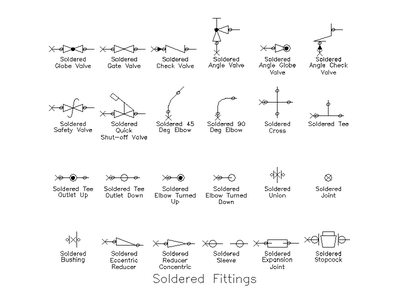 Soldered Pipe Fitting Symbols CAD block preview