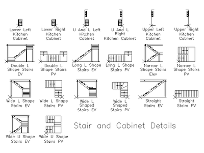 Stair Layouts and Kitchen Cabinet Blocks CAD block preview