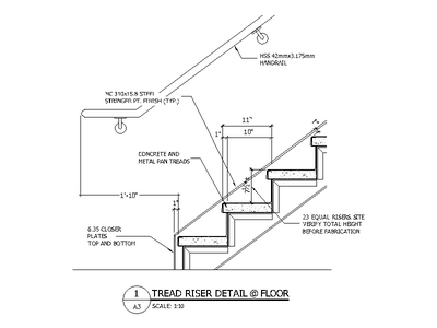 Stair Tread and Riser Detail at Floor CAD block preview