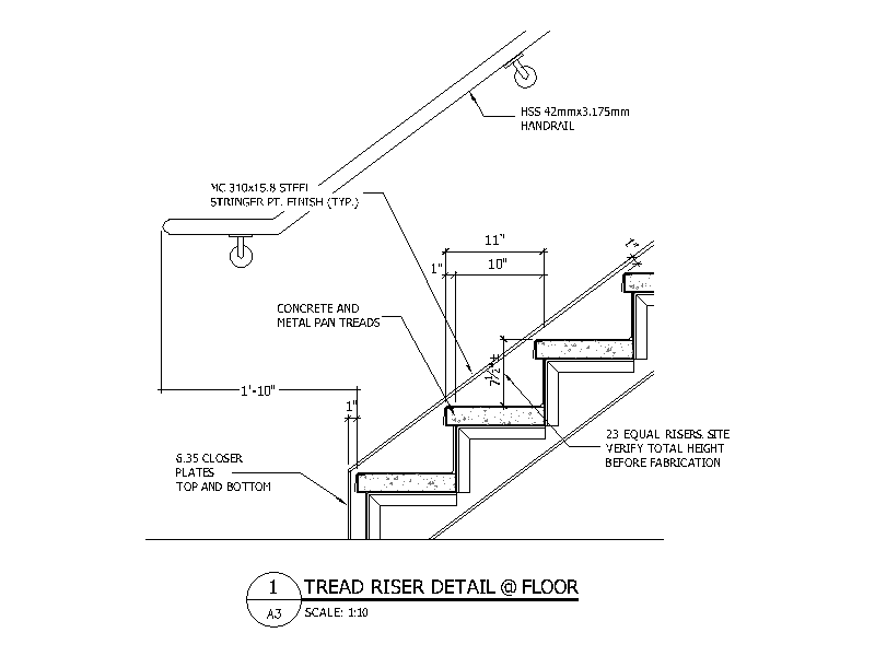 Stair Tread and Riser Detail at Floor – free CAD block preview