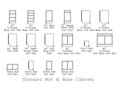 Standard Wall and Base Cabinets CAD block preview