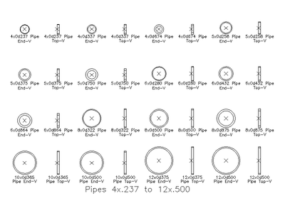 Steel Pipes 4 to 12 Inch Diameter CAD block preview