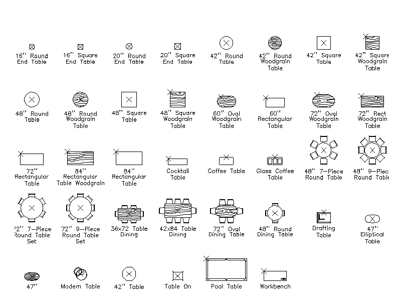 Tables and Dining Sets - Plan – free CAD block preview