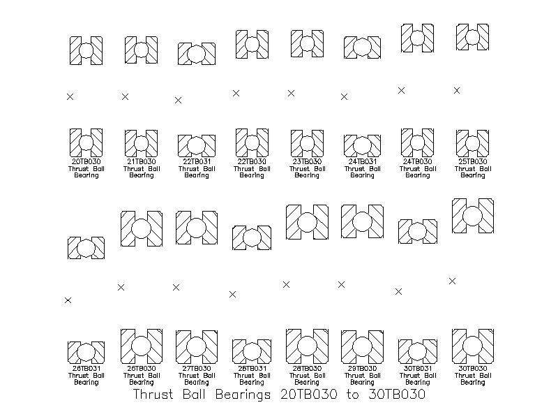 Thrust Ball Bearings 20TB030 to 30TB030 – free CAD block preview