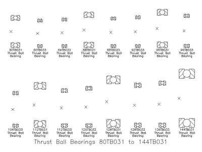 Thrust Ball Bearings 80TB031 to 144TB031 CAD block preview