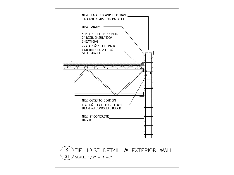 Tie Joist Detail at Exterior Block Wall – free CAD block preview