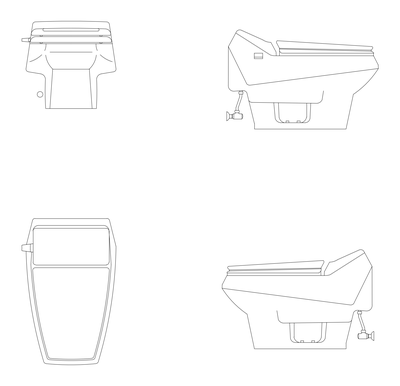 Toilet - Plan, Front and Side Elevations CAD block preview