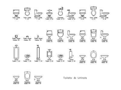 Toilets and Urinals CAD block preview