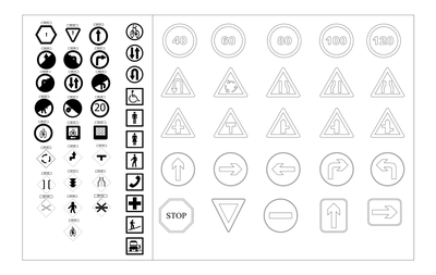 Traffic Sign Set - Regulatory, Warning and Information Symbols CAD block preview