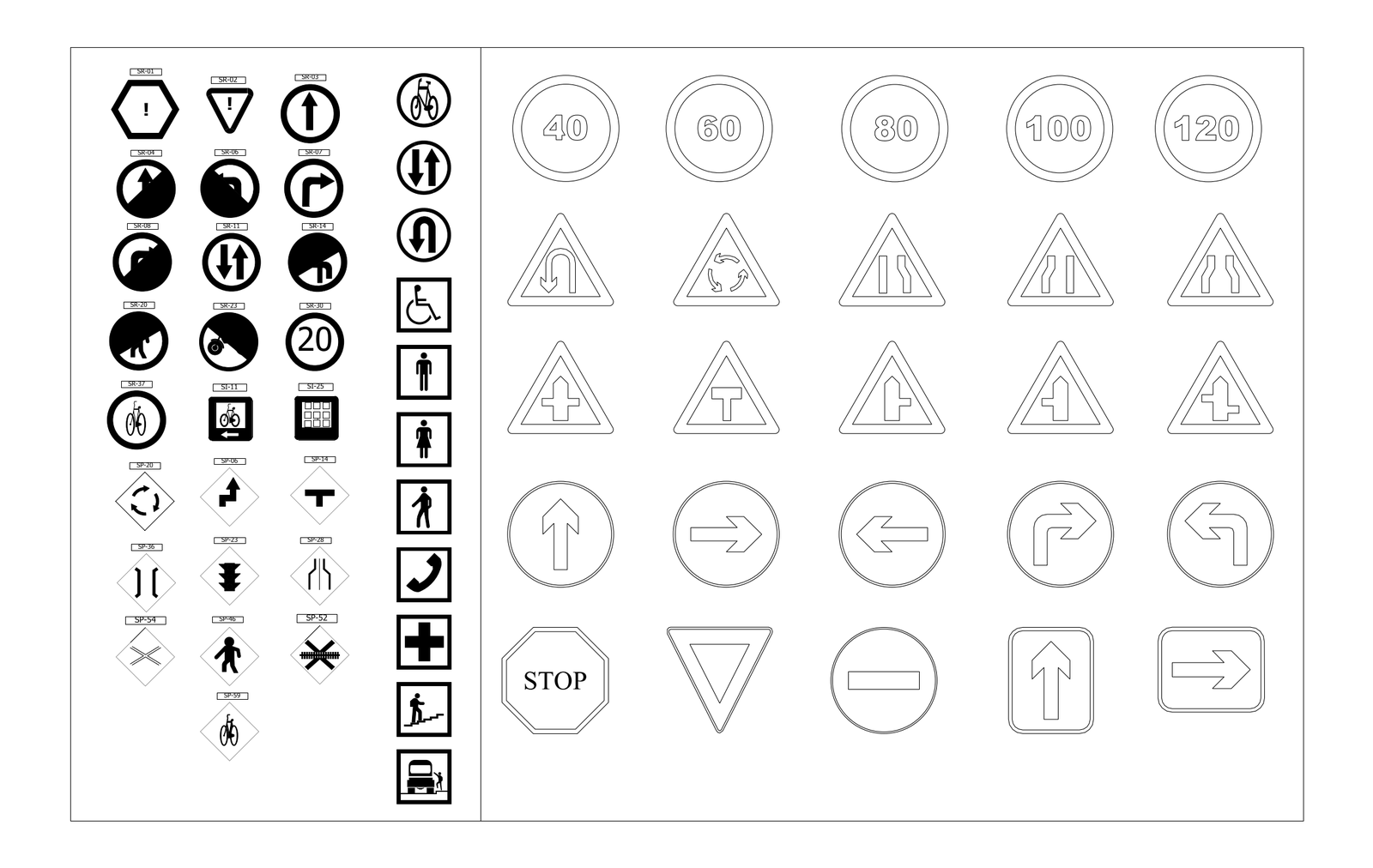 Traffic Sign Set - Regulatory, Warning and Information Symbols – free CAD block preview
