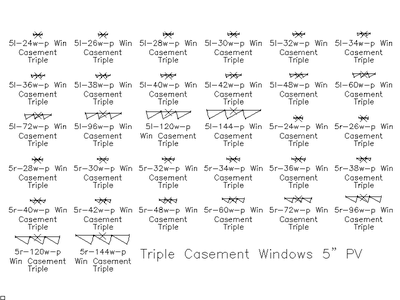 Triple Casement Windows — 5 Inch Plan View CAD block preview
