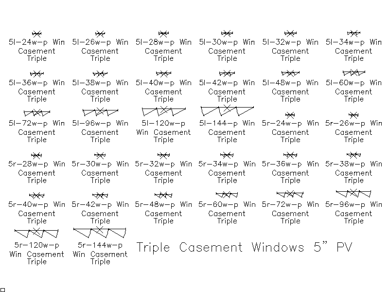 Triple Casement Windows — 5 Inch Plan View – free CAD block preview