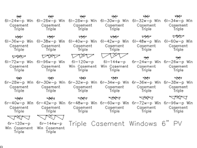 Triple Casement Windows — 6 Inch Plan View CAD block preview