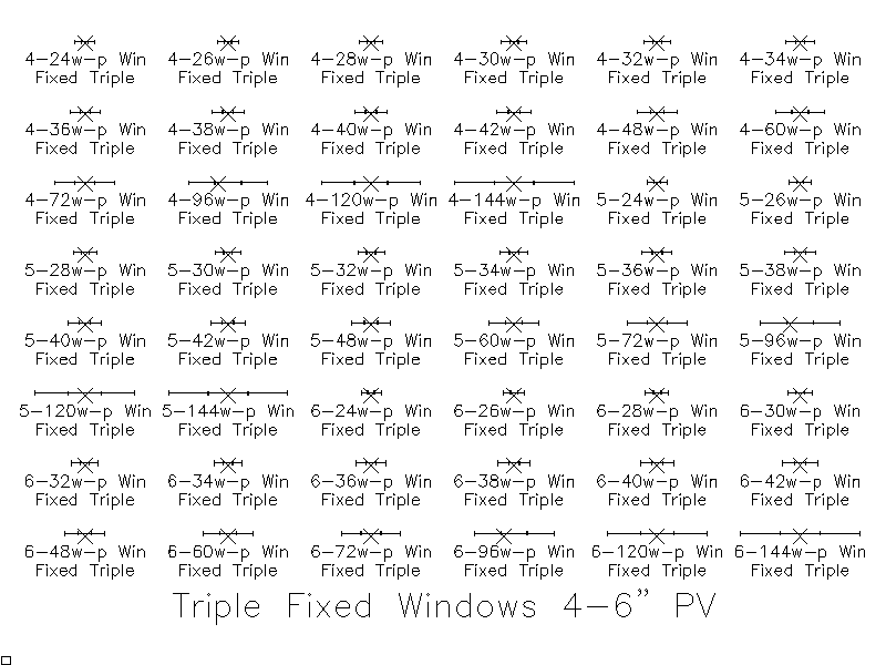 Triple Fixed Windows — 4 to 6 Inch Plan View – free CAD block preview