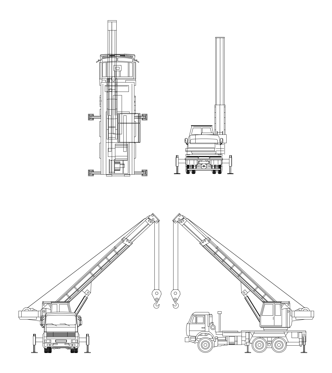 Truck-Mounted Lattice Boom Crane Elevations and Plan – free CAD block preview