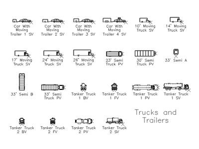 Trucks and Trailers - Multi-View Library CAD block preview