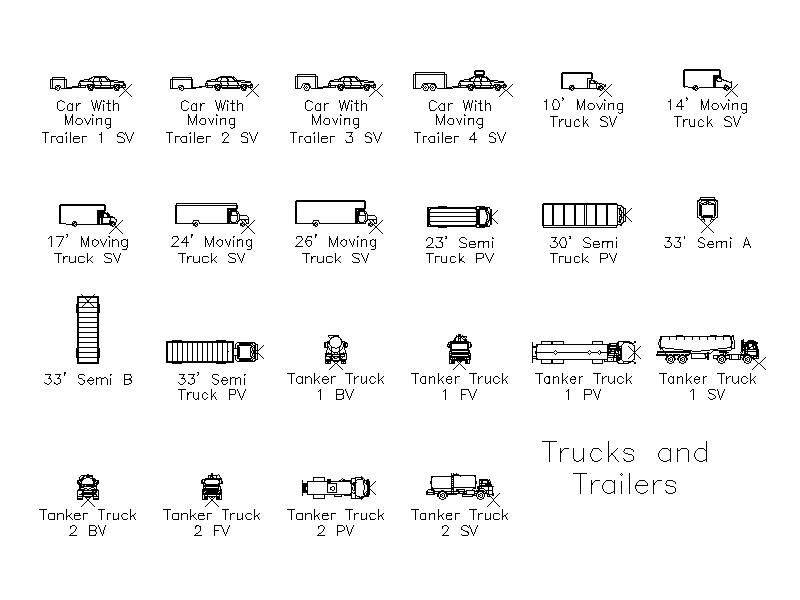 Trucks and Trailers - Multi-View Library – free CAD block preview