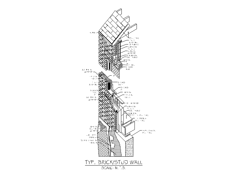 Typical Brick and Stud Wall (Isometric) – free CAD block preview