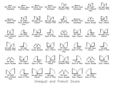 Unequal and French Doors CAD block preview