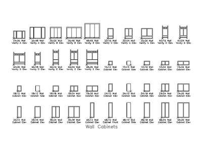 Wall Cabinets and Vanities - Elevations CAD block preview
