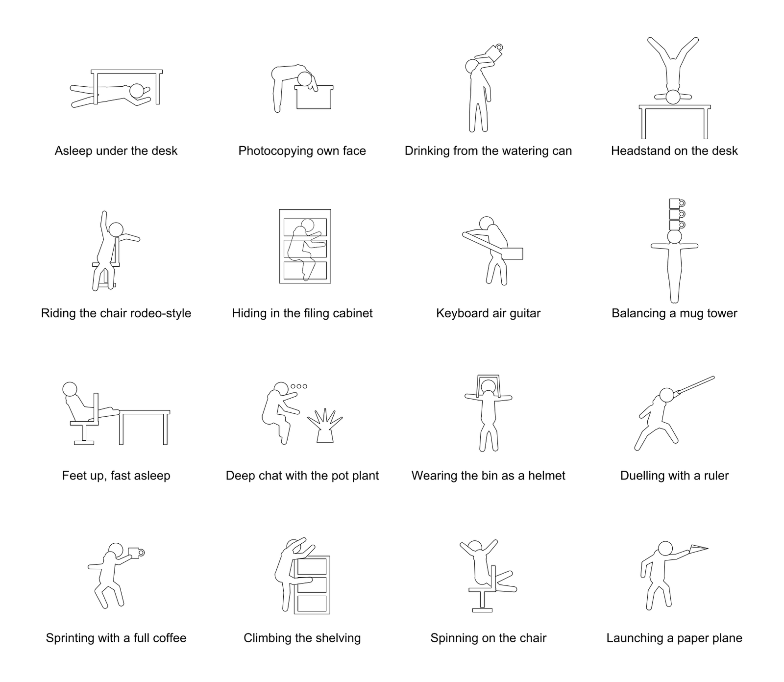 Weird Things to Do in an Office - Stick Figures – free CAD block preview