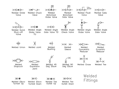 Welded Pipe Fittings and Valve Symbols CAD block preview