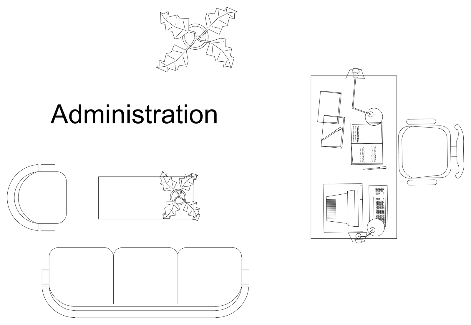 Administration Office Furniture - Plan View – free CAD block preview