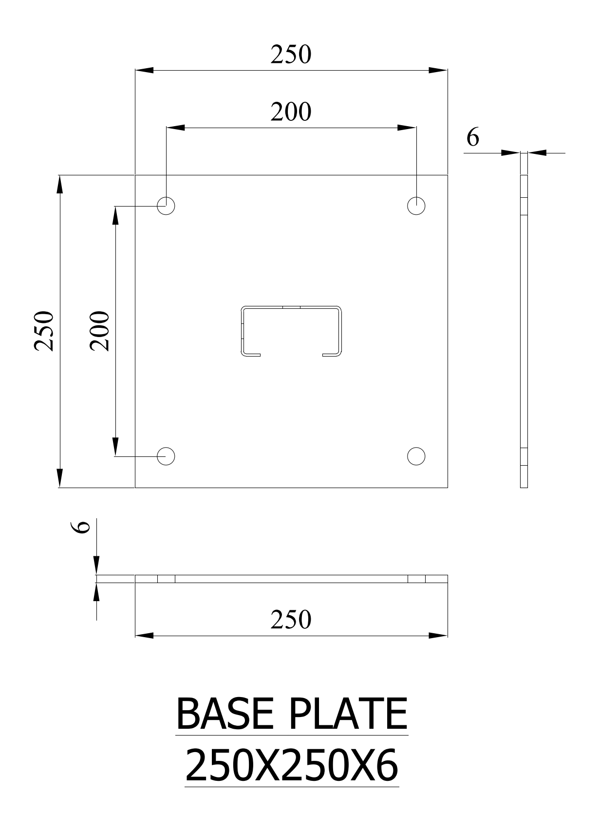 Base Plate 250x250x6 – free CAD block preview