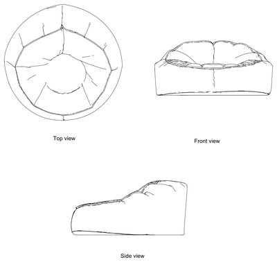 Bean Bag Chair - Plan, Front and Side Views CAD block preview