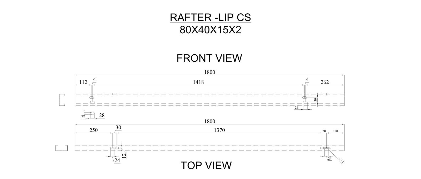 Cee Purlin Shop Details - Rafter 80x40x15x2 – free CAD block preview