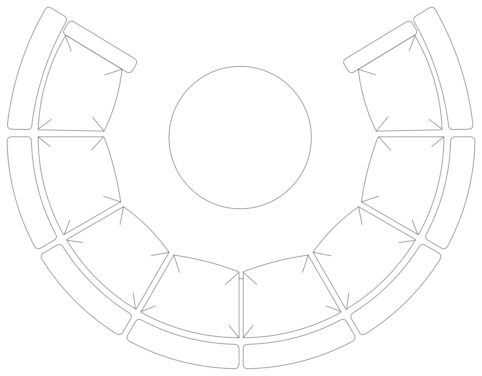 Circular Sofa with Round Coffee Table - Plan View – free CAD block preview