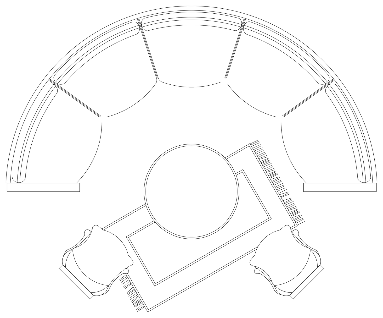 Curved 5 Seat Sofa with Rug and Armchairs - Plan View – free CAD block preview