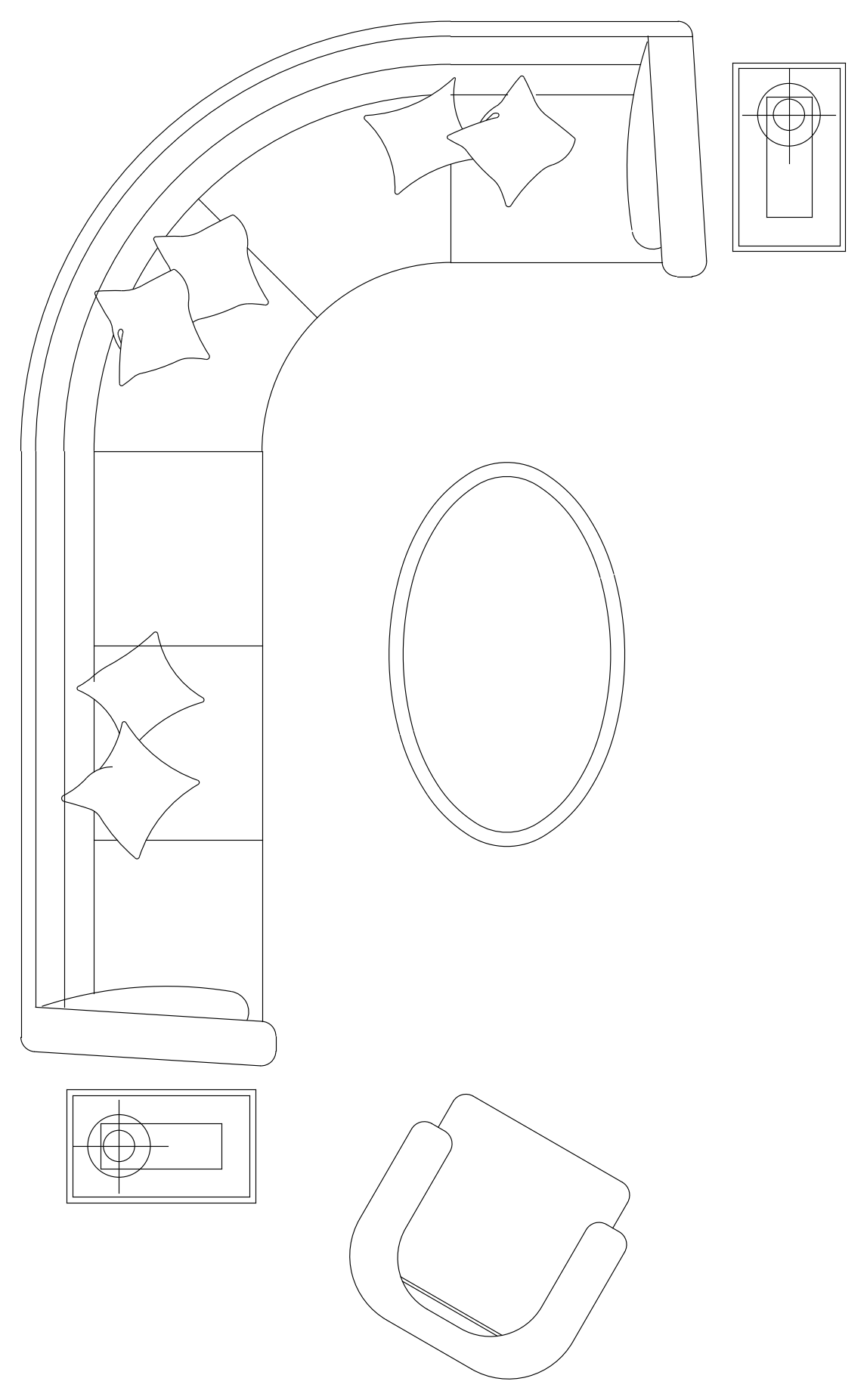 Curved 6 Seat Sofa with Side Tables - Plan View – free CAD block preview