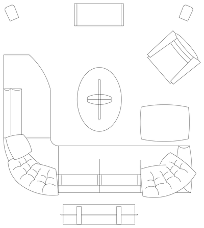 Curved Corner Sofa with Buttoned Chaise - Plan View CAD block preview