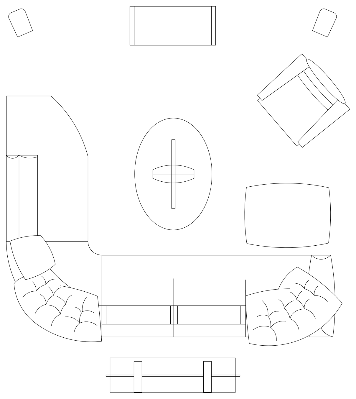 Curved Corner Sofa with Buttoned Chaise - Plan View – free CAD block preview