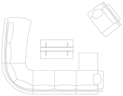 Curved Corner Sofa with Console Table - Plan View CAD block preview